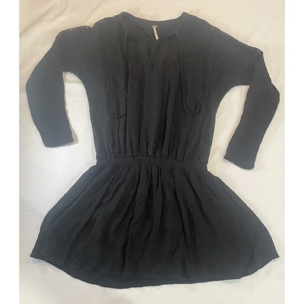 $148 FREE PEOPLE NOMAD BLACK PEASANT DRESS XS